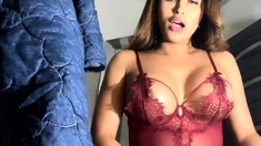 Tranny with Big Tits Jerking Off her Big Cock