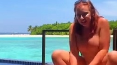Busty Redhead Amanda Nicole outdoors fuck on vacation on