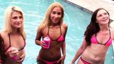 Striking babes get picked up at the beach and fucked hard by the pool