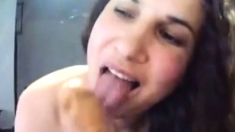 Chubby with huge tits plays on cam