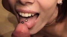 Pierced Cock Ejaculates On Pierced Tongue